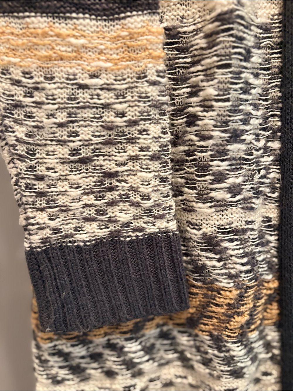 Marled Striped Open-Front Cardigan in Mustard, Gray & Cream - Picture 3 of 7